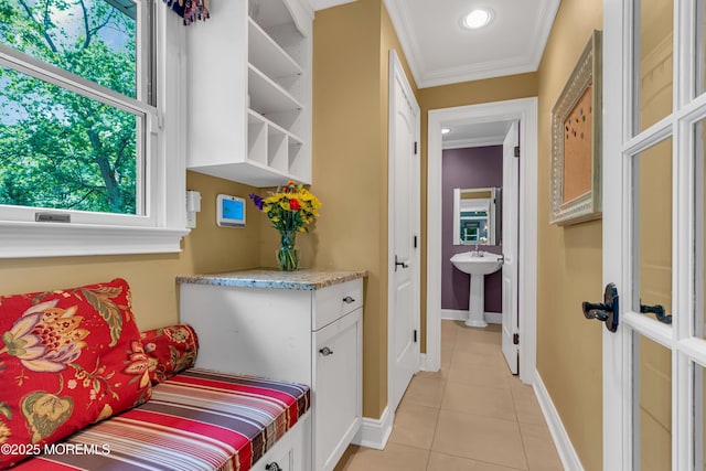 7 Seagull Ln, Lincroft, NJ 07738 - interior space with ornamental molding, tile patterned flooring, baseboards, and a sink