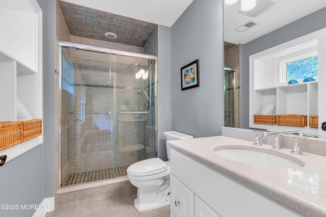 7 Seagull Ln, Lincroft, NJ 07738 - bathroom with a shower stall, tile patterned floors, vanity, and toilet