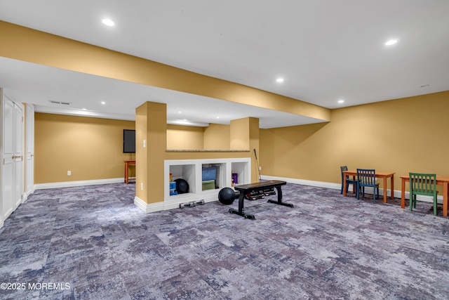 7 Seagull Ln, Lincroft, NJ 07738 - workout area featuring carpet floors, baseboards, and recessed lighting