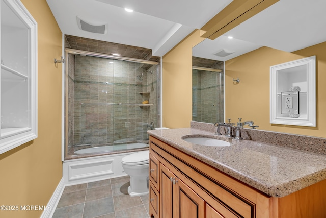 7 Seagull Ln, Lincroft, NJ 07738 - bathroom with vanity, toilet, tile patterned flooring, enclosed tub / shower combo, and recessed lighting