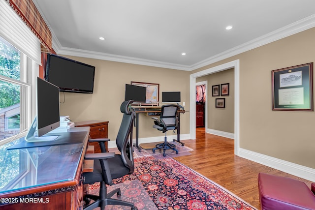 7 Seagull Ln, Lincroft, NJ 07738 - office space with wood finished floors, crown molding, baseboards, and recessed lighting