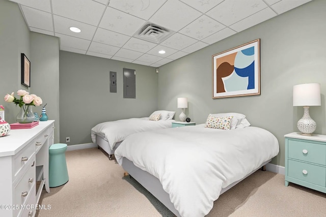 501 Monument Rd, Pine Beach, NJ 08741 - bedroom with electric panel, light colored carpet, a drop ceiling, and recessed lighting