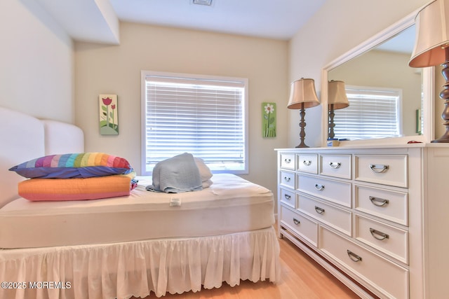 bedroom featuring light wood-style flooring