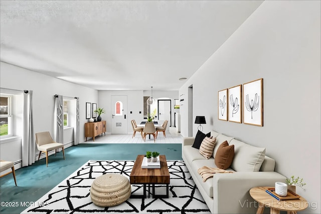 living room with carpet