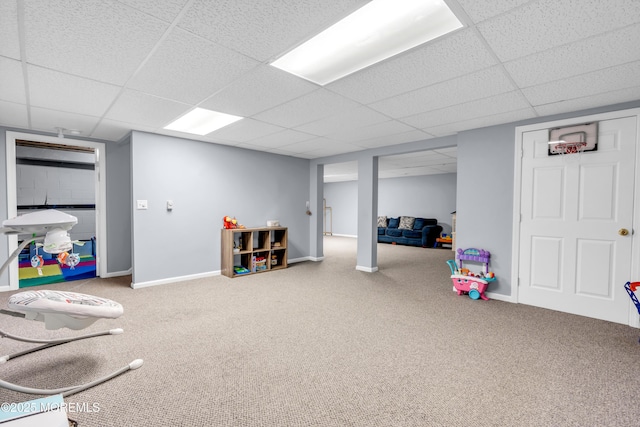352 Meadowood Rd, Jackson, NJ 08527 - playroom featuring a drop ceiling, carpet, and baseboards