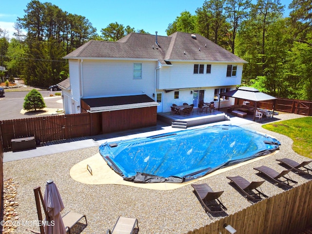 476 Birch Bark Dr, Brick, NJ 08723 - view of swimming pool featuring a deck, a fenced backyard, a jacuzzi, a gazebo, and a patio