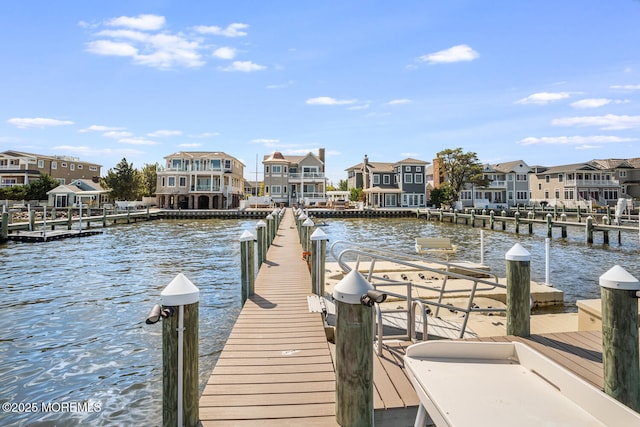 dock featuring a residential view and a water view