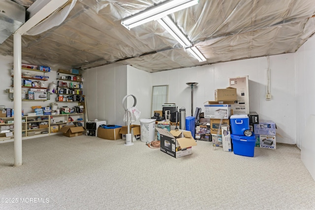 unfinished basement featuring carpet