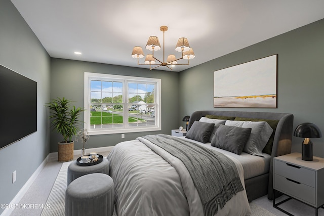 983 Cedar Grove Rd, Toms River, NJ 08753 - bedroom featuring a chandelier, baseboards, and light carpet