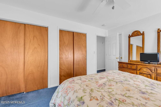 22 Orchard Ct, Howell, NJ 07731 - carpeted bedroom featuring two closets and a ceiling fan