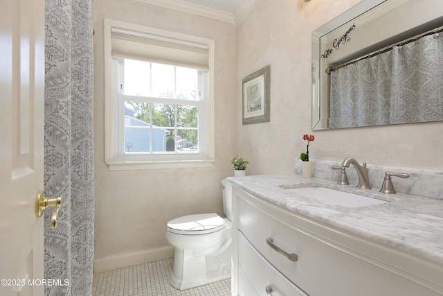 39 Snowdrift Ln, Howell, NJ 07731 - full bath with tile patterned flooring, toilet, ornamental molding, vanity, and baseboards