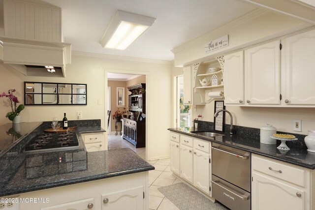 39 Snowdrift Ln, Howell, NJ 07731 - kitchen with a sink, gas cooktop, light tile patterned floors, crown molding, and dishwasher