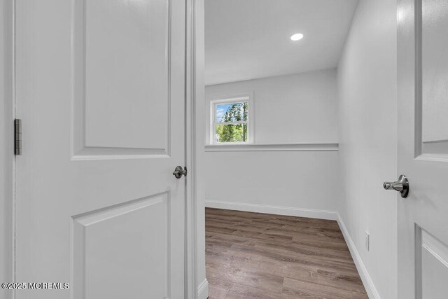 walk in closet with wood finished floors
