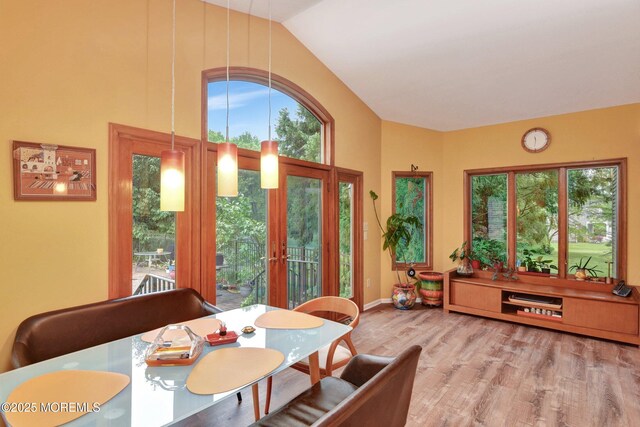 7 Mccampbell Rd, Holmdel, NJ 07733 - dining area with wood finished floors, french doors, high vaulted ceiling, and baseboards