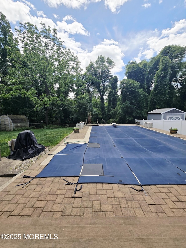 804 Brookside Dr, Toms River, NJ 08753 - view of pool with a patio, a covered pool, and a diving board