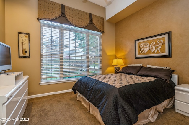 bedroom with multiple windows, carpet floors, and baseboards