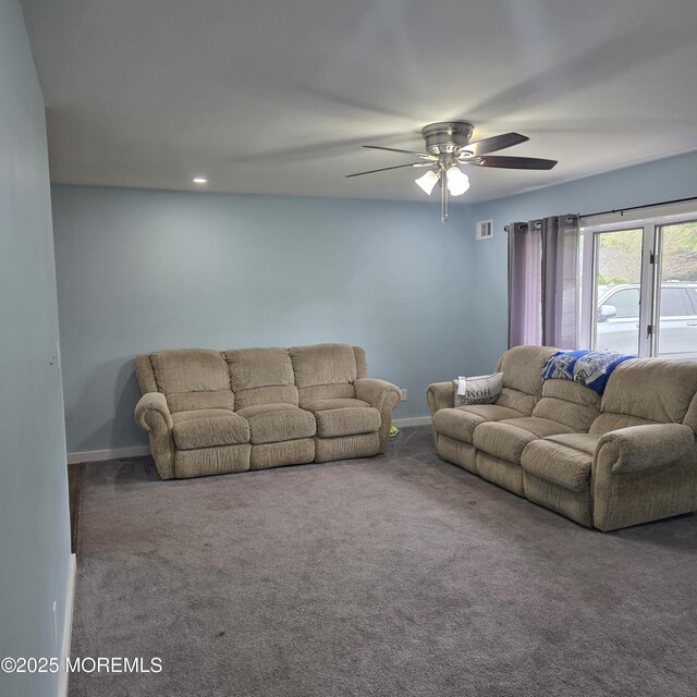 56 Georgetown Blvd, Barnegat, NJ 08005 - carpeted living room featuring ceiling fan, baseboards, and recessed lighting