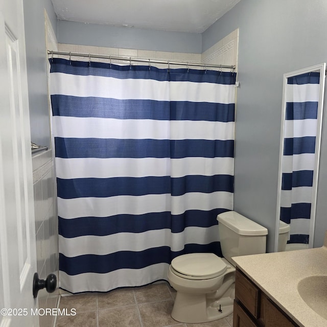 56 Georgetown Blvd, Barnegat, NJ 08005 - bathroom with toilet, tile patterned floors, vanity, and a shower with shower curtain