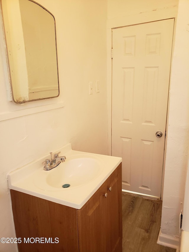 bathroom featuring wood finished floors and vanity