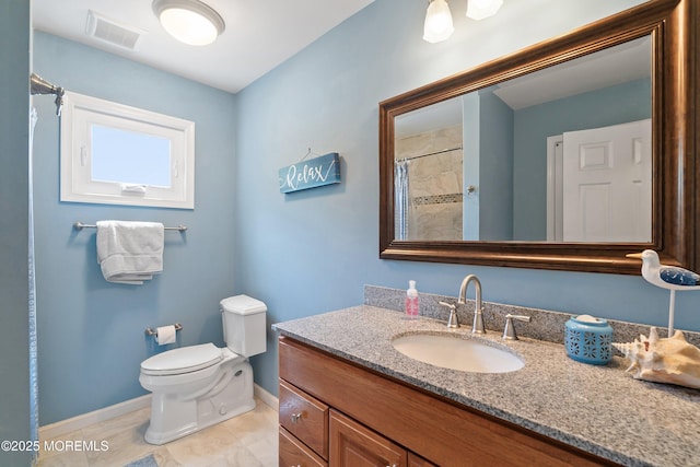 24 Statesboro Rd, Freehold, NJ 07728 - bathroom with vanity, baseboards, toilet, a shower with shower curtain, and tile patterned flooring