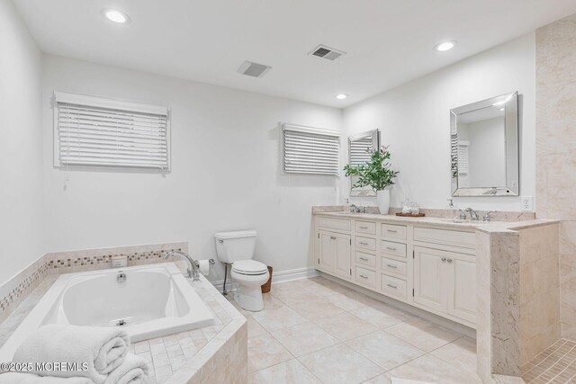 3 Ardmore Pl, Holmdel, NJ 07733 - full bathroom featuring toilet, a garden tub, double vanity, recessed lighting, and tile patterned floors