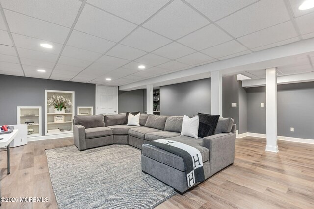 3 Ardmore Pl, Holmdel, NJ 07733 - living area featuring light wood-type flooring, baseboards, a drop ceiling, and recessed lighting