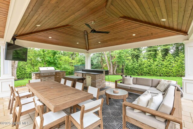 3 Ardmore Pl, Holmdel, NJ 07733 - view of patio featuring area for grilling, outdoor dining space, an outdoor hangout area, and a ceiling fan