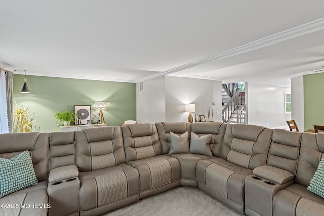 142 Orchid Ct, Toms River, NJ 08753 - living room with ornamental molding and stairs