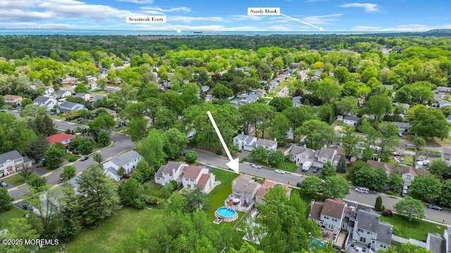 aerial perspective of suburban area with a forest