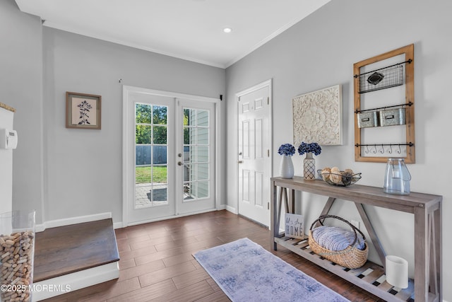 18 Franklin Pkwy, West Long Branch, NJ 07764 - foyer entrance with baseboards, wood finished floors, french doors, crown molding, and recessed lighting