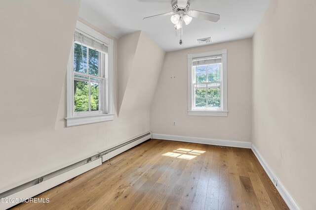 46 Grand Tour, Highlands, NJ 07732 - empty room with baseboard heating, hardwood / wood-style floors, baseboards, and ceiling fan