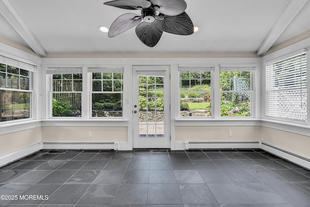 46 Grand Tour, Highlands, NJ 07732 - unfurnished sunroom featuring beamed ceiling and baseboard heating