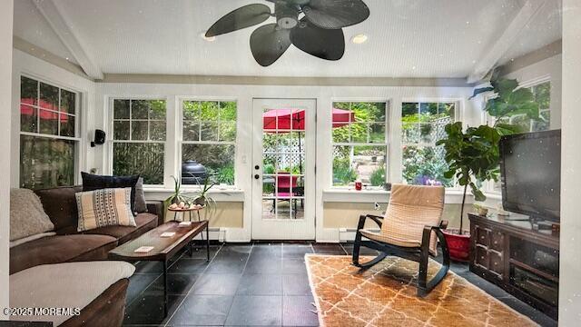 46 Grand Tour, Highlands, NJ 07732 - sunroom / solarium with tile patterned floors, healthy amount of natural light, and beam ceiling