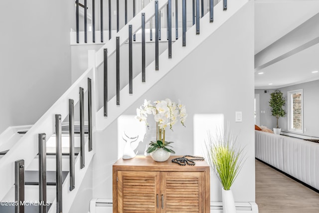 3 Toledo Dr, Brick, NJ 08723 - stairway with a baseboard radiator, recessed lighting, and wood finished floors