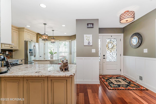 178 Loganberry Ln, Freehold, NJ 07728 - entrance foyer featuring dark wood-type flooring, wainscoting, a decorative wall, and recessed lighting