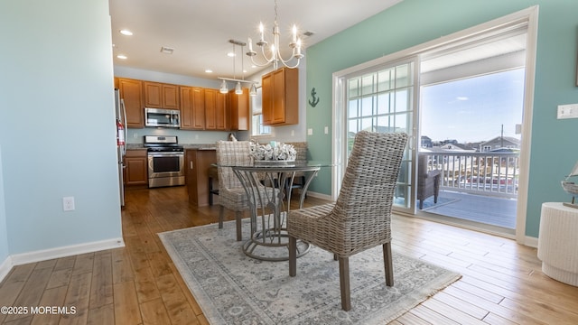 43 W Susquehanna Dr, Little Egg Harbor, NJ 08087 - dining space featuring a chandelier, light wood-style flooring, baseboards, and recessed lighting