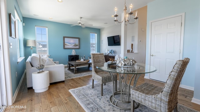 43 W Susquehanna Dr, Little Egg Harbor, NJ 08087 - dining area with healthy amount of natural light, baseboards, light wood-style floors, and a ceiling fan
