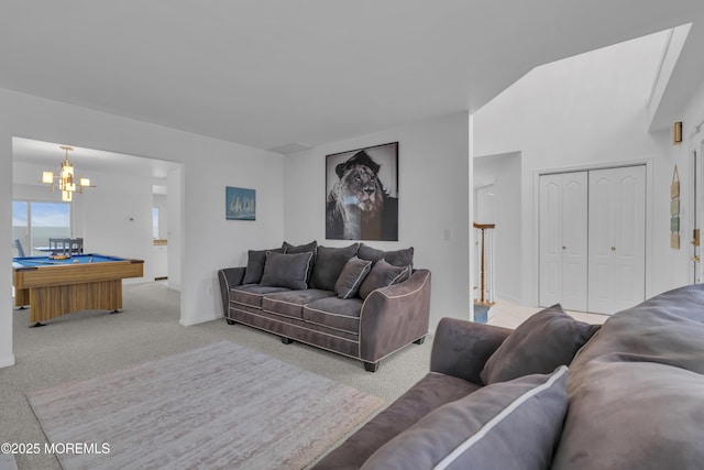 687 Princeton Ave, Brick, NJ 08724 - living room featuring carpet flooring, billiards table, and a chandelier