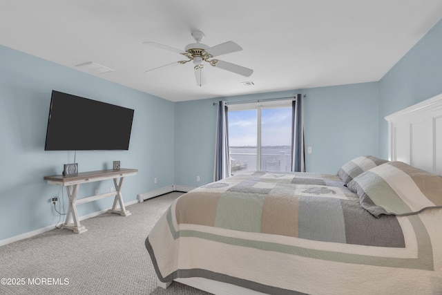 687 Princeton Ave, Brick, NJ 08724 - bedroom with carpet flooring, baseboards, ceiling fan, and a baseboard radiator