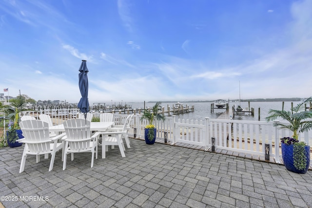 687 Princeton Ave, Brick, NJ 08724 - view of patio featuring a dock, boat lift, a water view, and outdoor dining area