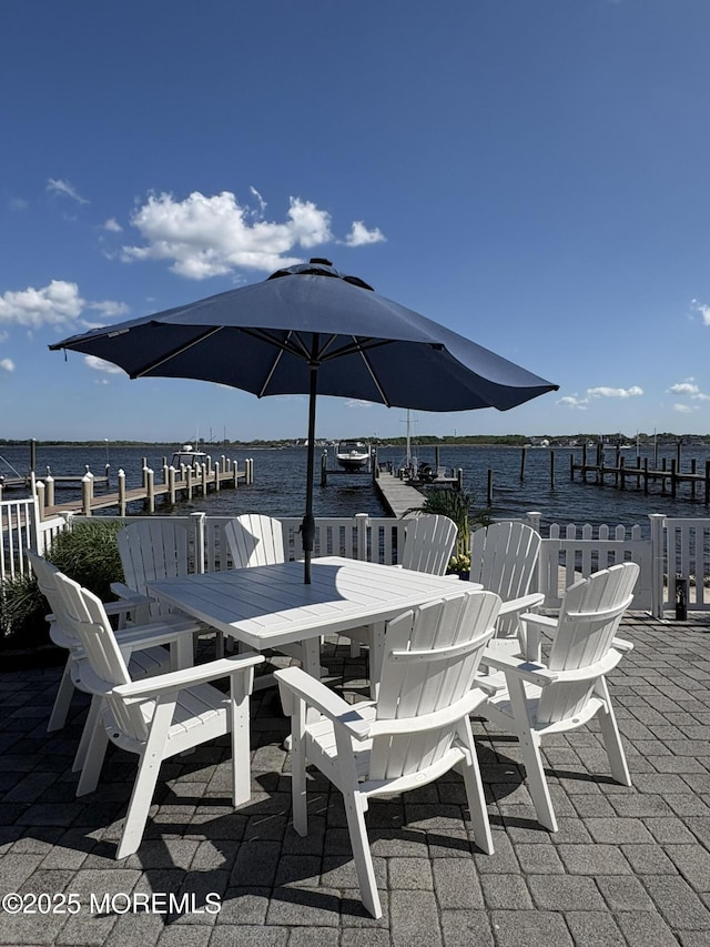 687 Princeton Ave, Brick, NJ 08724 - view of patio with a boat dock, a water view, and outdoor dining area