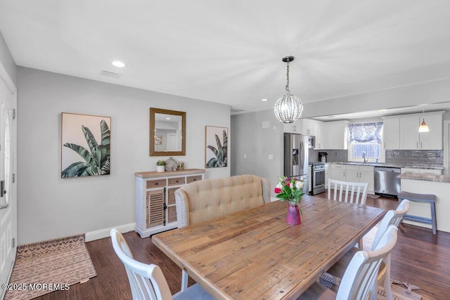 37 Bimini Rd, Brick, NJ 08723 - dining room with a chandelier, baseboards, dark wood-style floors, and recessed lighting