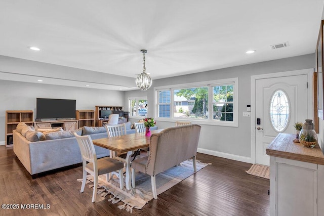 37 Bimini Rd, Brick, NJ 08723 - dining room with baseboards, a chandelier, dark wood-style floors, and recessed lighting