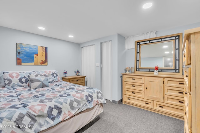 bedroom with carpet and recessed lighting