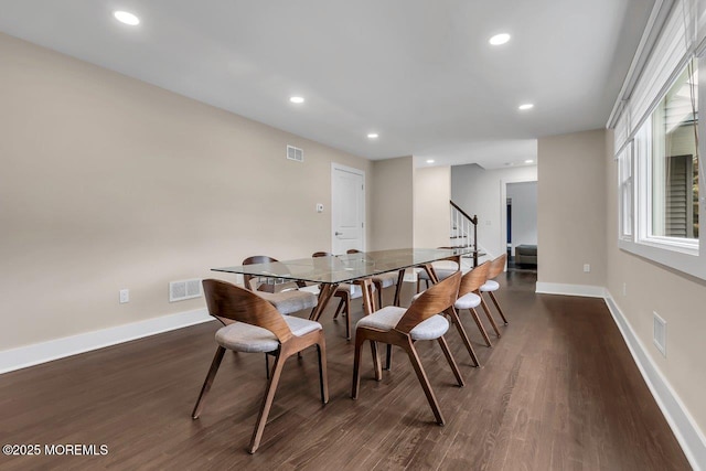 523 Norwood Ave, Long Branch, NJ 07740 - dining space featuring dark wood-type flooring, stairway, baseboards, and recessed lighting