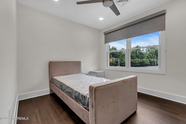 523 Norwood Ave, Long Branch, NJ 07740 - bedroom with dark wood-style floors, baseboards, recessed lighting, and ceiling fan