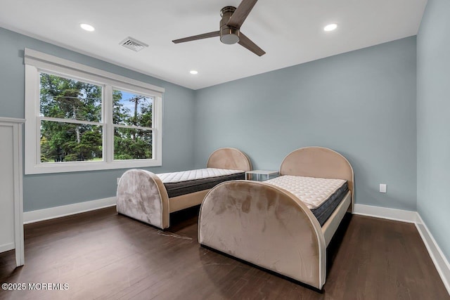 523 Norwood Ave, Long Branch, NJ 07740 - bedroom featuring wood finished floors, baseboards, recessed lighting, and a ceiling fan