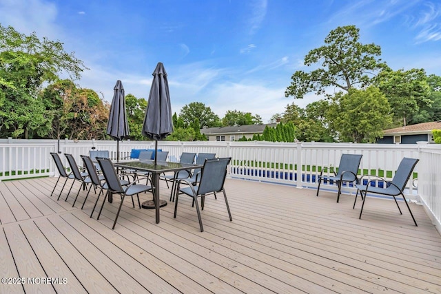 523 Norwood Ave, Long Branch, NJ 07740 - wooden deck with outdoor dining area and a fenced backyard