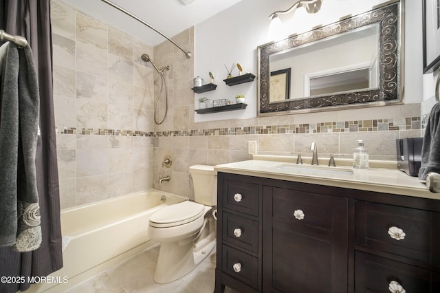 17B Drake St, Whiting, NJ 08759 - full bath featuring toilet, shower / bath combo, vanity, tile walls, and tile patterned floors