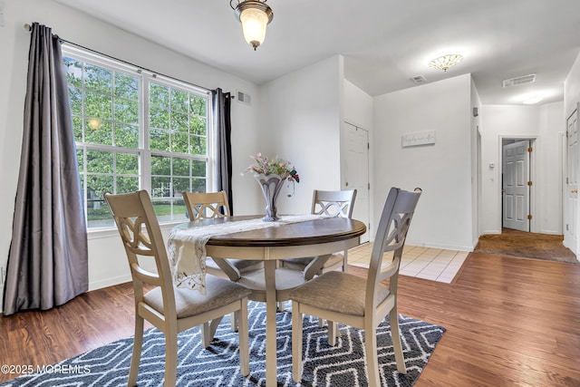 dining room featuring wood finished floors and baseboards